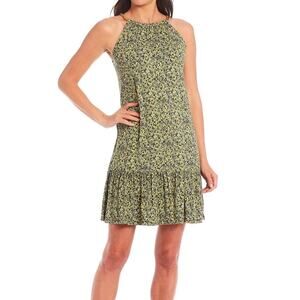 Michael Kors Floral Sunflower Dress Sleeveless Gold Chain Strap Size 1X Zip Back